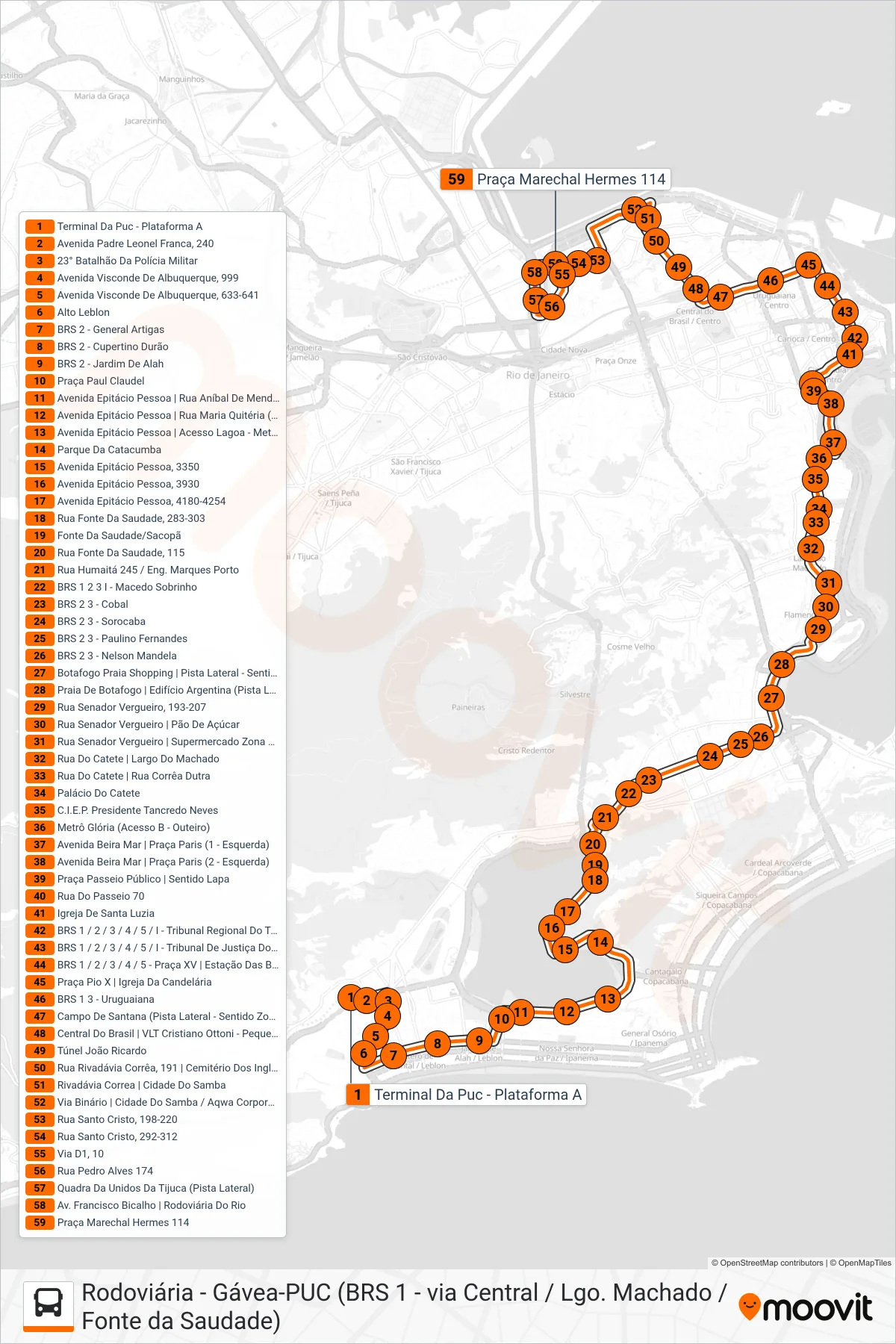 Rota e paradas da linha de ônibus 157 (Rodoviária (Domingo)) no mapa