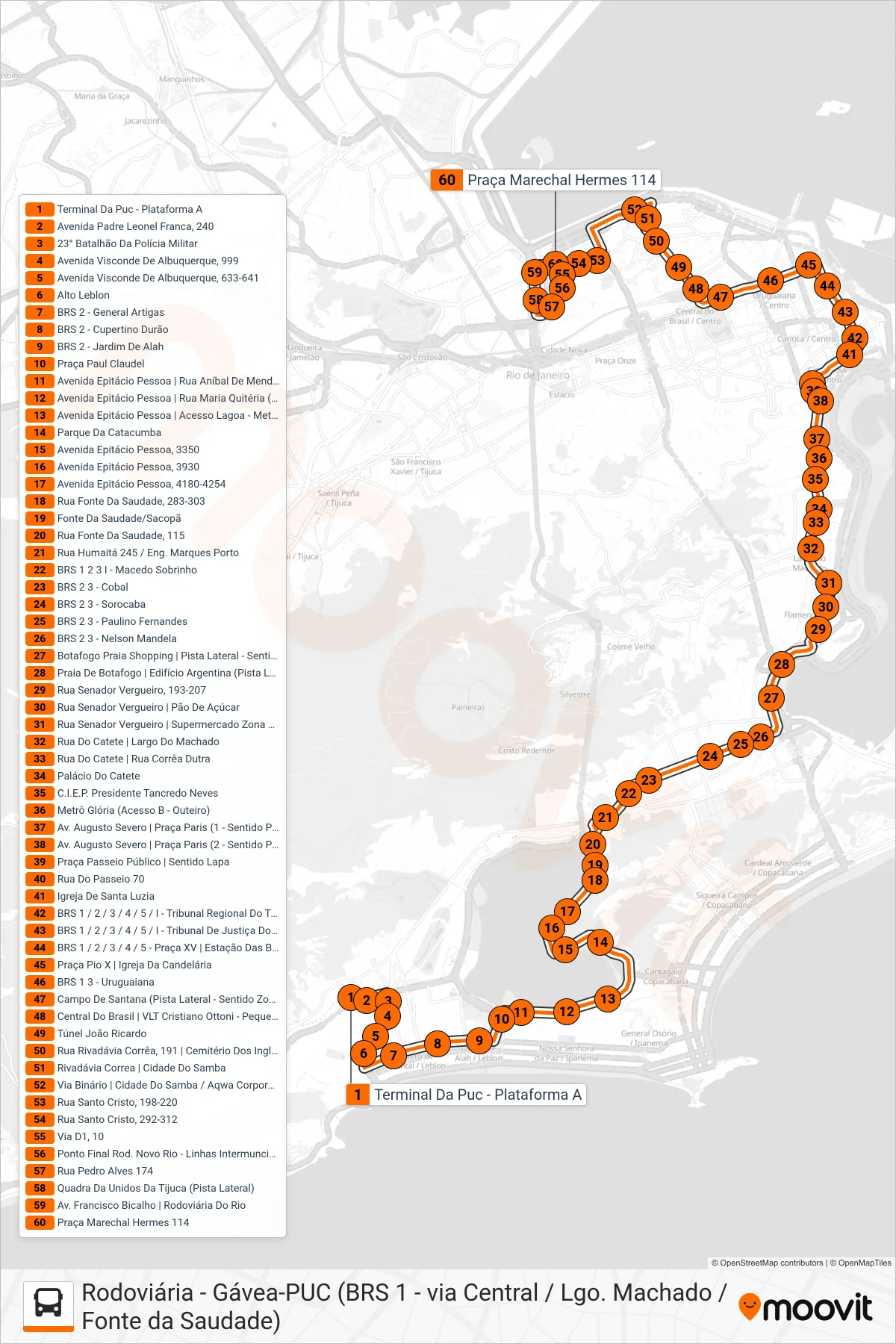 Rota e paradas da linha de ônibus 157 (Rodoviária) no mapa