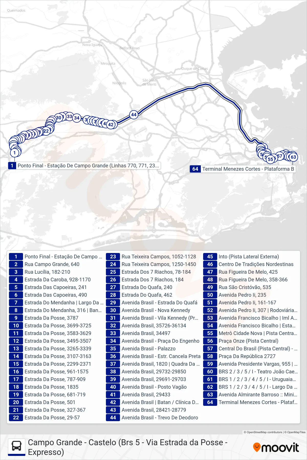 Rota e paradas da linha de ônibus 2339 (Castelo) no mapa