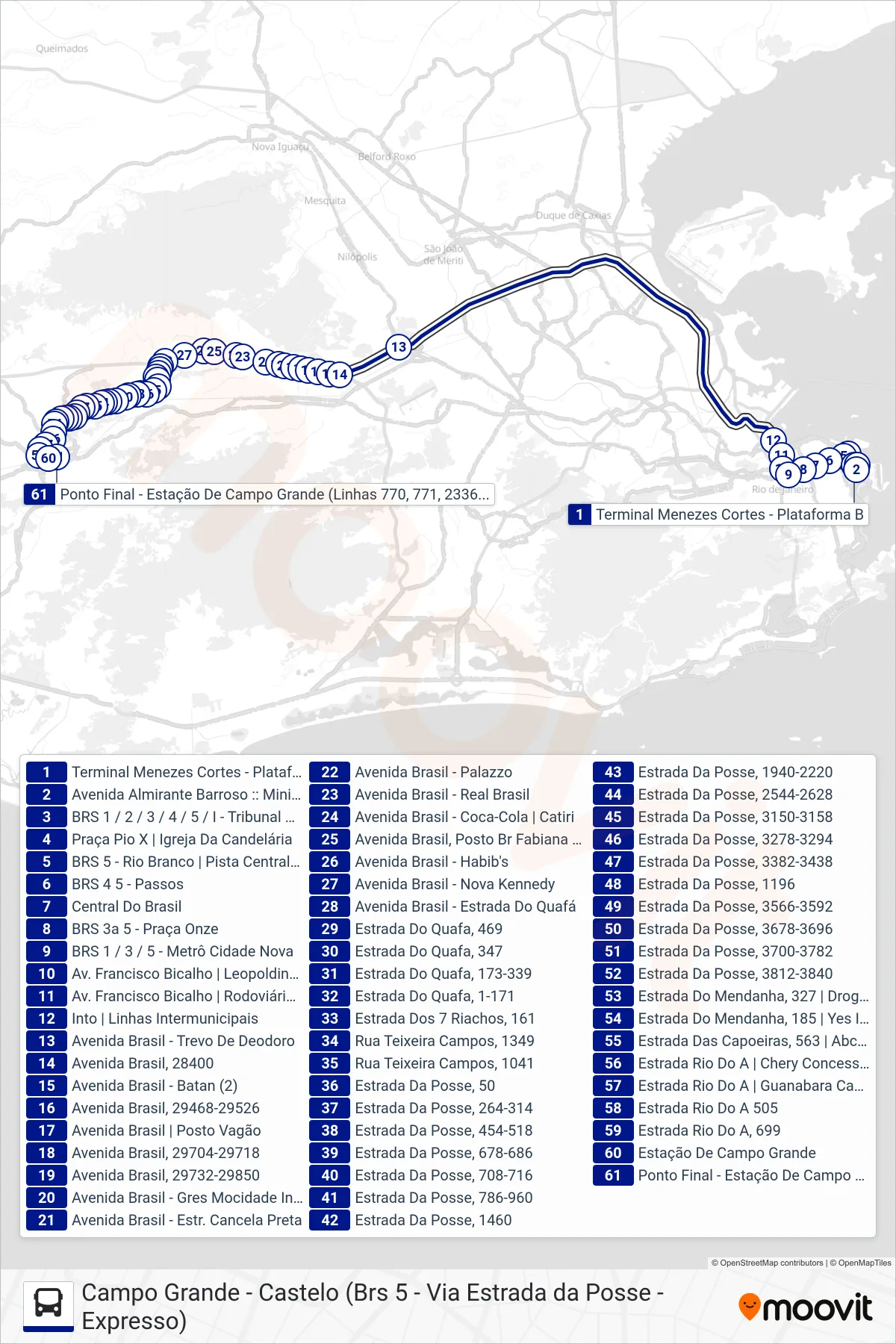 Rota e paradas da linha de ônibus 2339 (Campo Grande) no mapa