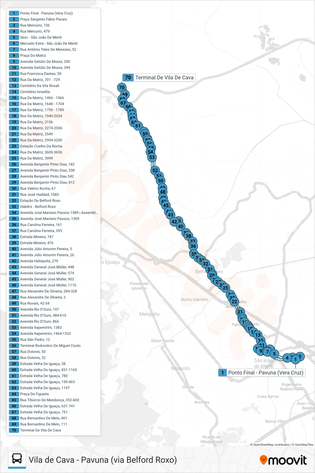 424I bus Line (Vila de Cava) route and stops on a map