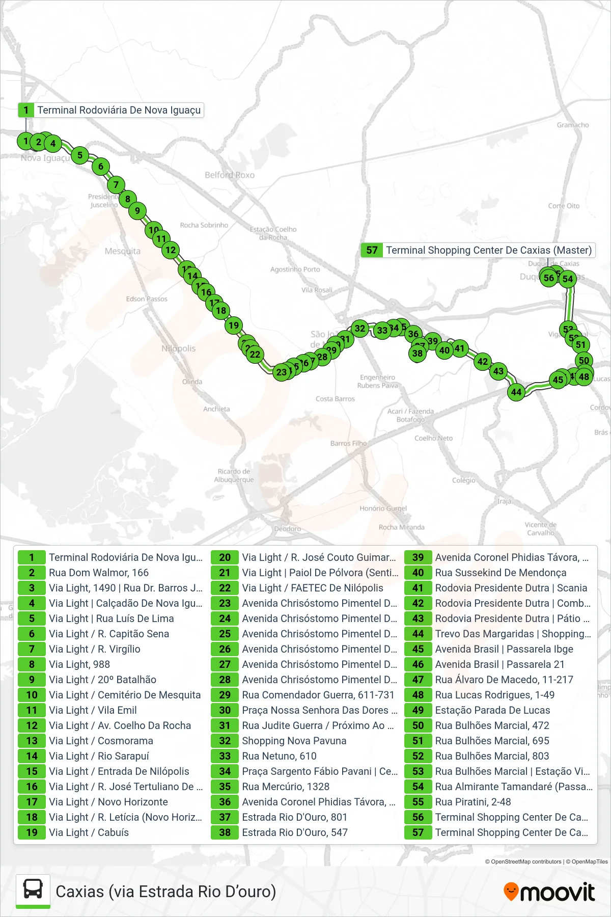 131I bus Line (Caxias (via Estrada Rio D’ouro)) route and stops on a map