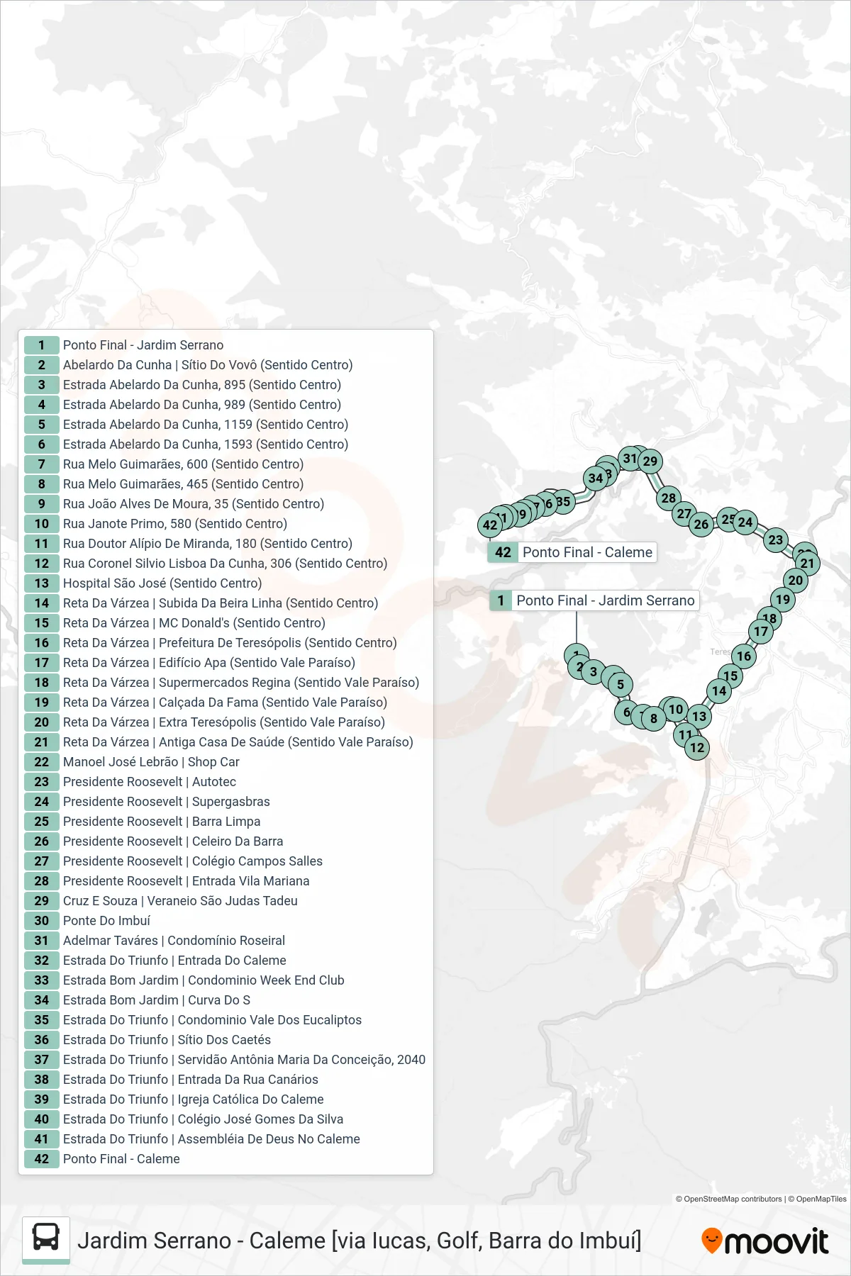 Rota e paradas da linha de ônibus  P02  (Caleme [Via Várzea, Golf]) no mapa