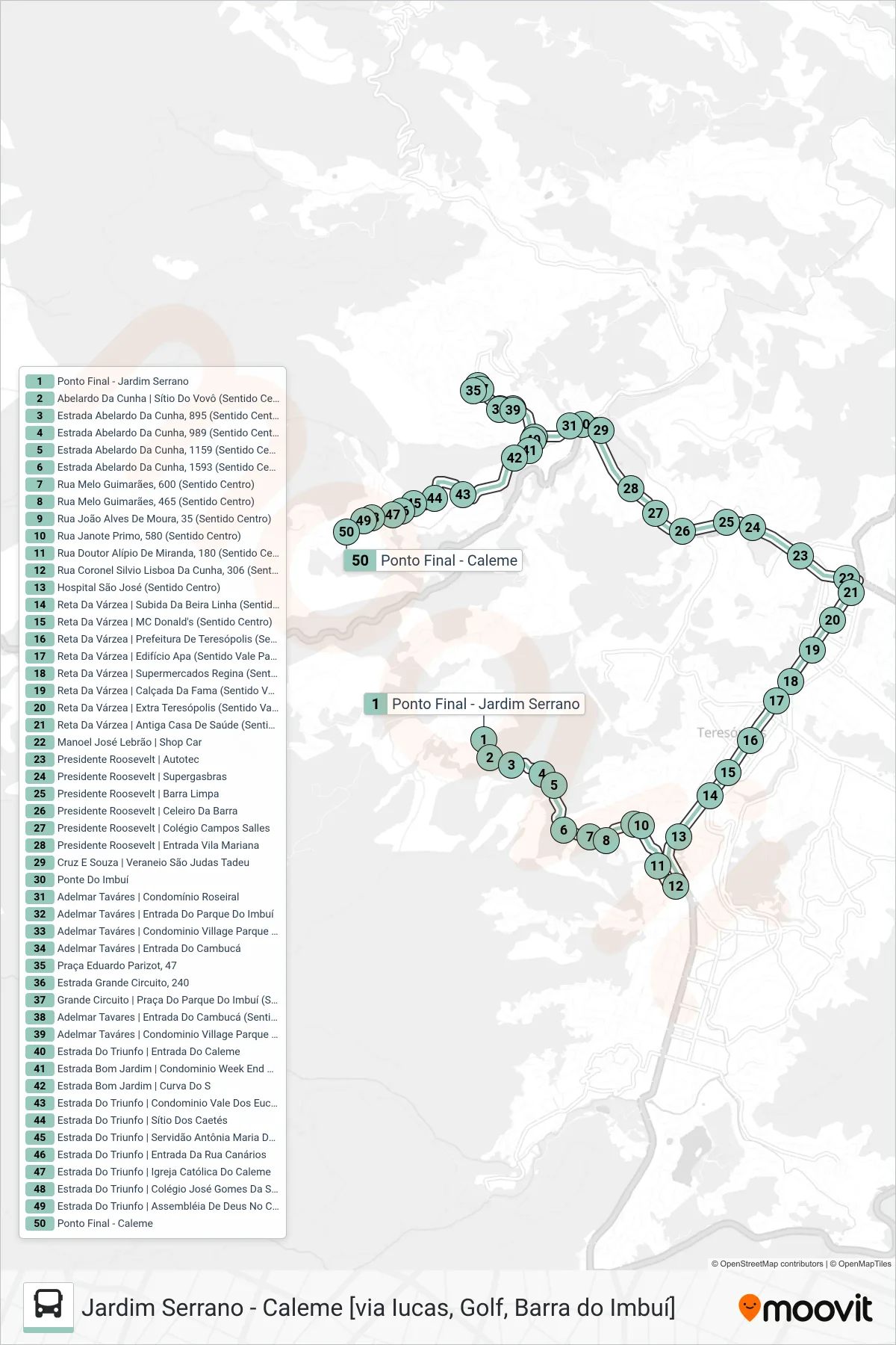P02 bus Line (Caleme [Via Pq. Imbuí, Golf]) route and stops on a map
