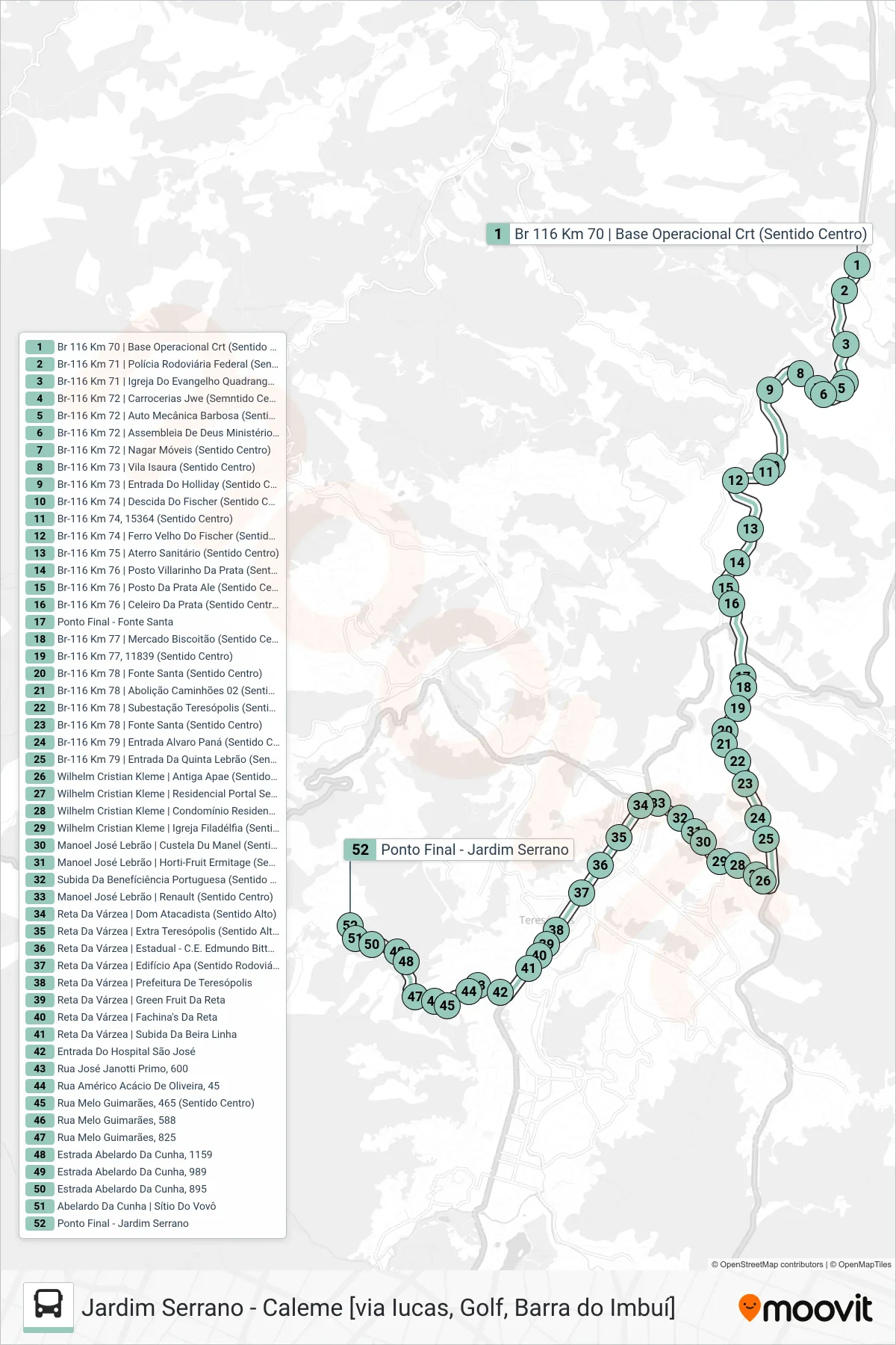 Rota e paradas da linha de ônibus  P02  (Jd. Serrano [Via Ermitage, Iucas]) no mapa