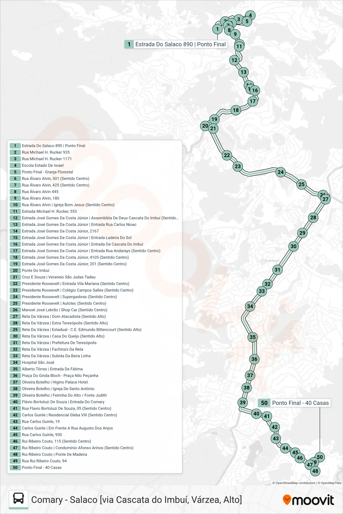 Rota e paradas da linha de ônibus  P09  (40 Casas [Via Alto, Reta]) no mapa