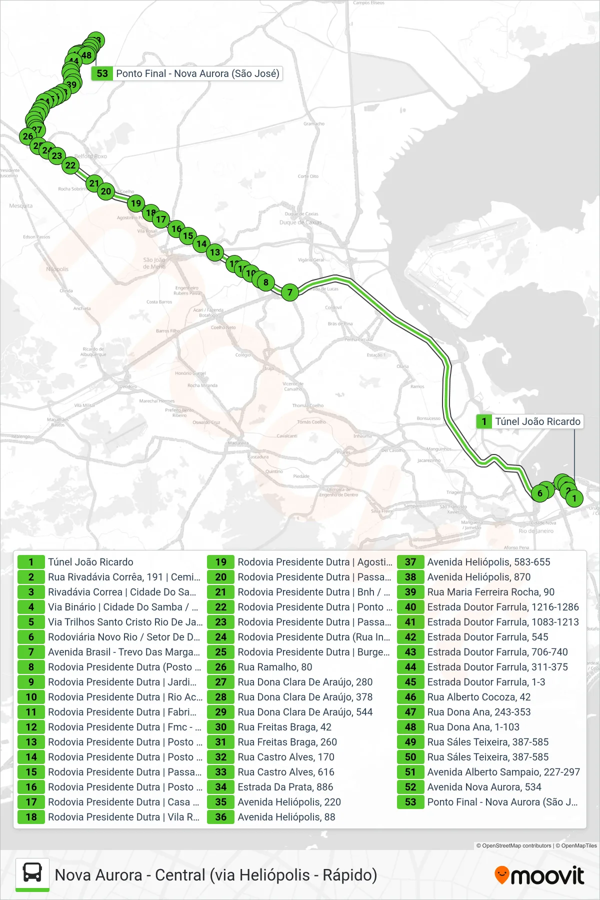 1518B bus Line (Nova Aurora) route and stops on a map