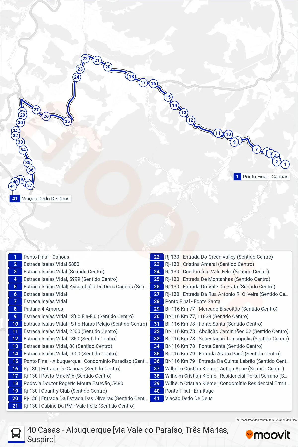 Rota e paradas da linha de ônibus  03  (Ermitage [Via Fonte Santa]) no mapa