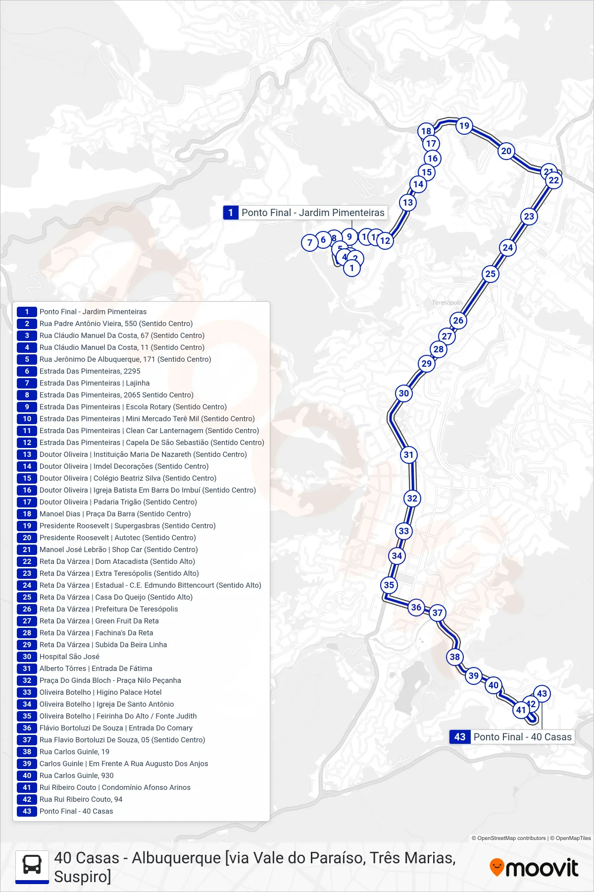 03 bus Line (40 Casas [Via Alto]) route and stops on a map