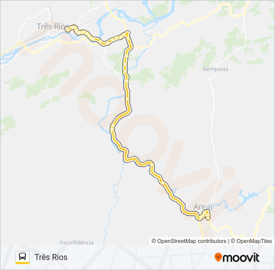 Mapa da linha AREAL - TRÊS RIOS (EXECUTIVO) de ônibus