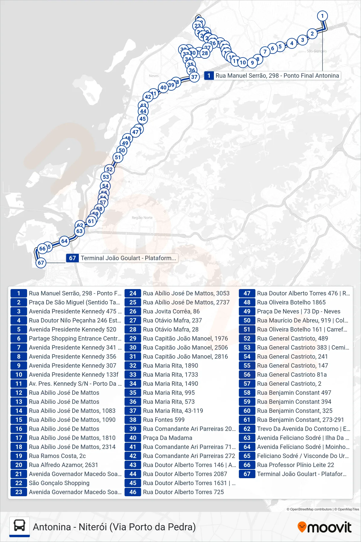 526M bus Line (Niterói) route and stops on a map