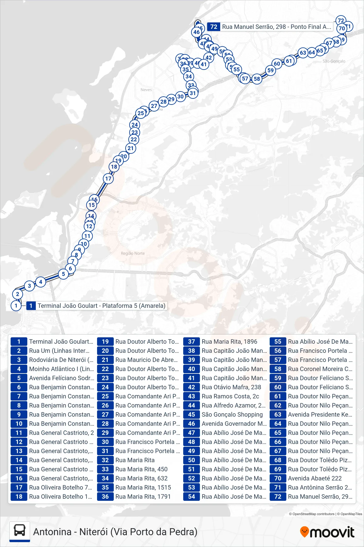 Rota e paradas da linha de ônibus 526M (Antonina) no mapa