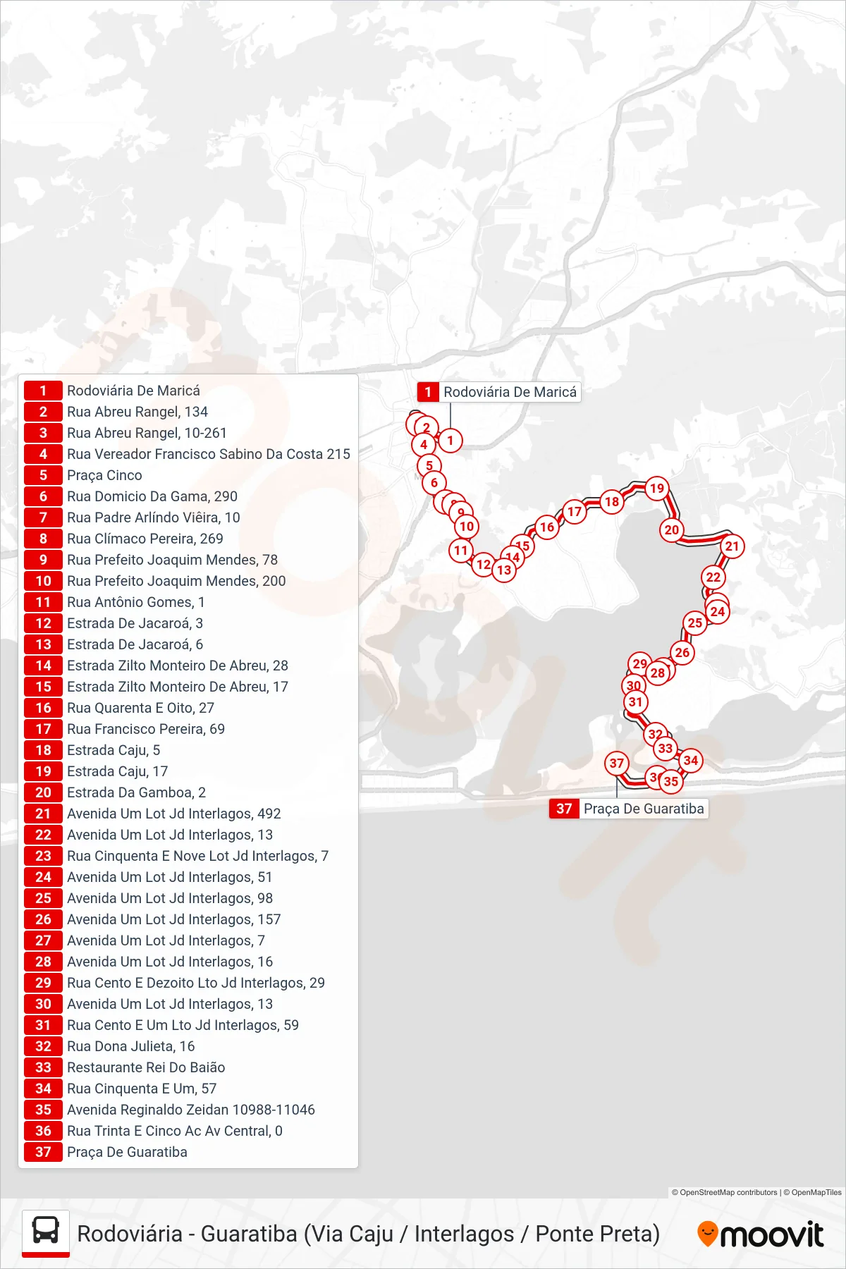 Rota e paradas da linha de ônibus E09 (Guaratiba (Via Ponte Preta)) no mapa