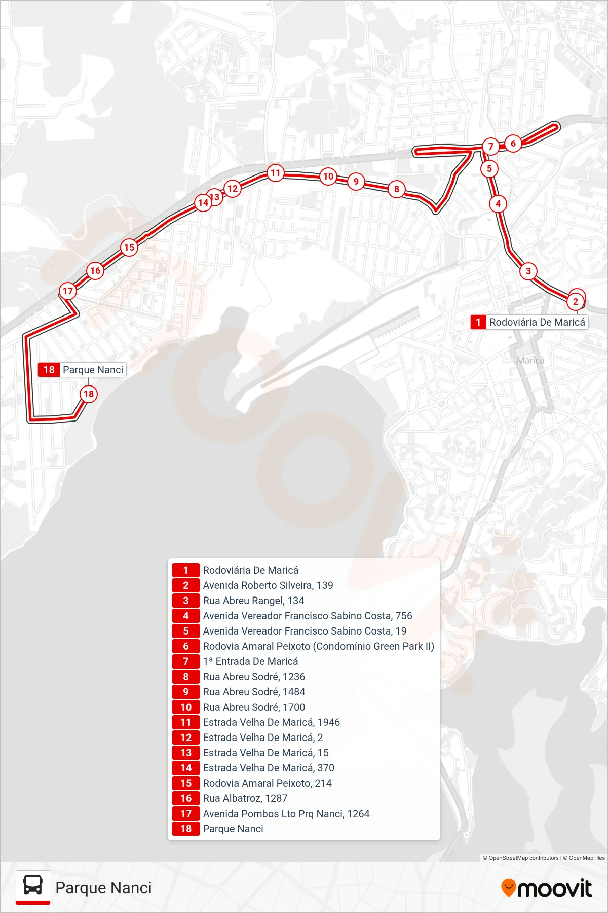 E13 bus Line (Parque Nanci) route and stops on a map