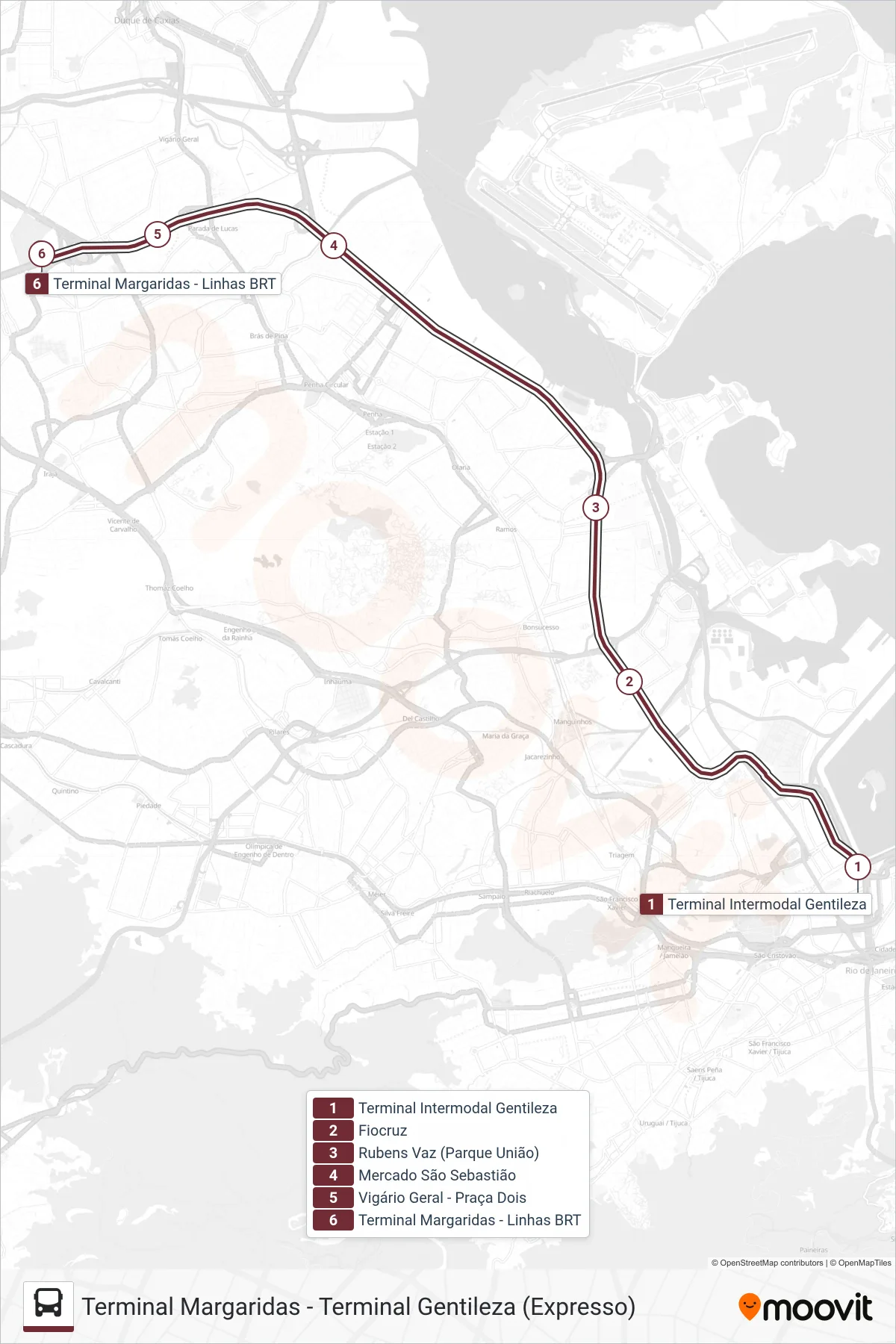 Rota e paradas da linha de ônibus 73 (Terminal Margaridas) no mapa