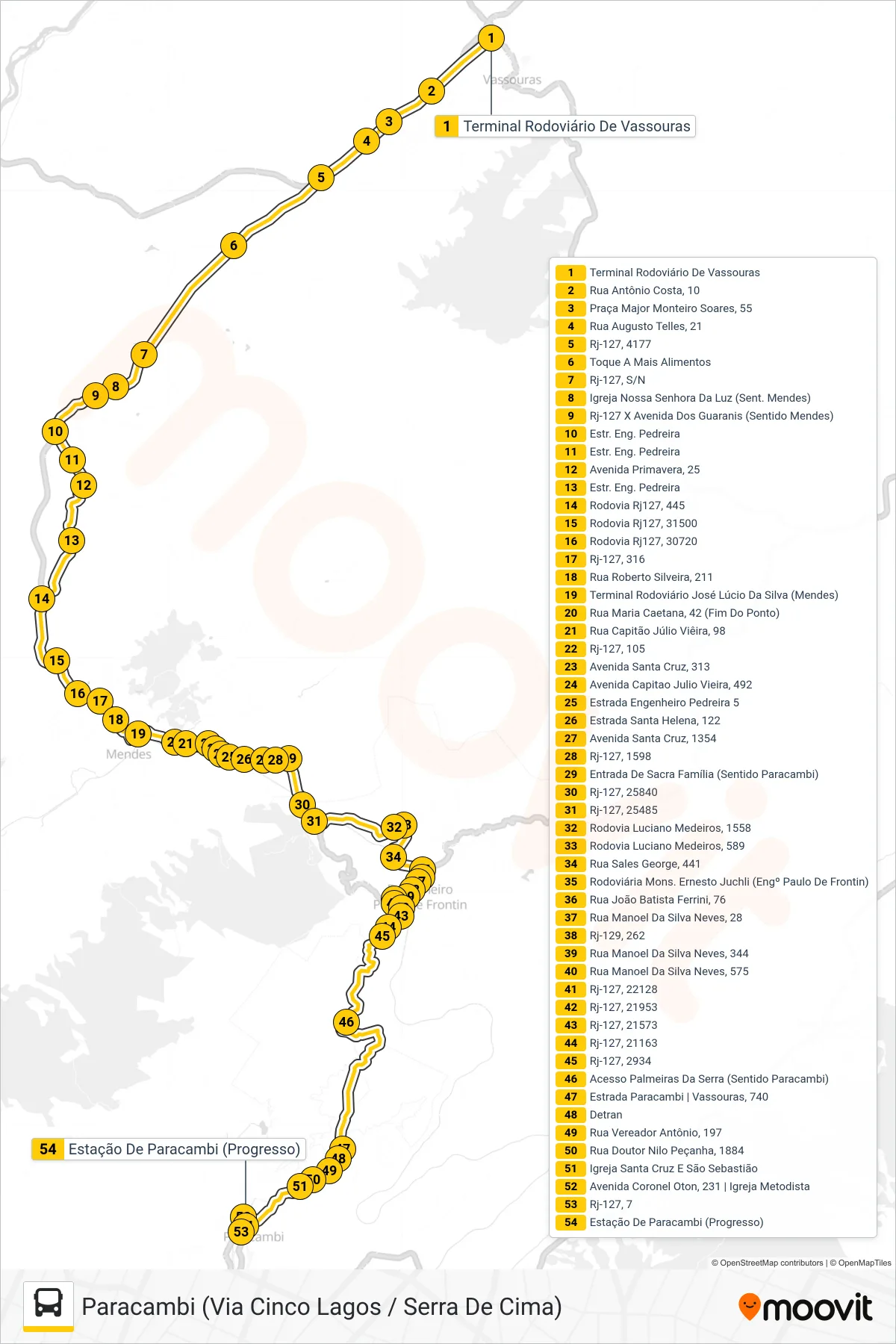 MP11 bus Line (Paracambi (Via Cinco Lagos / Serra De Cima)) route and stops on a map