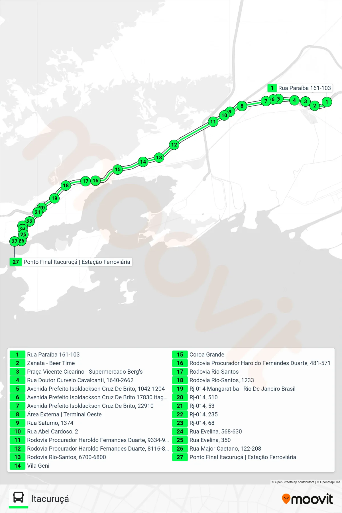 Rota e paradas da linha de ônibus V122 (Itacuruçá) no mapa