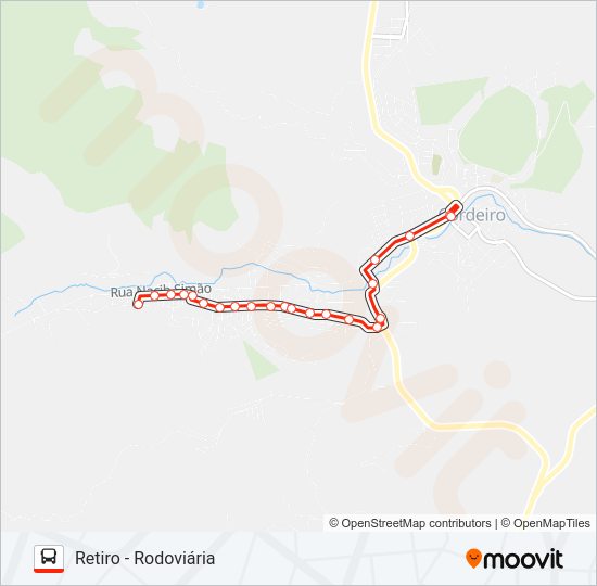 Mapa da linha RETIRO - RODOVIÁRIA de ônibus