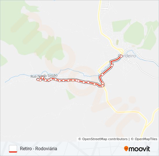 Mapa da linha RETIRO - RODOVIÁRIA de ônibus