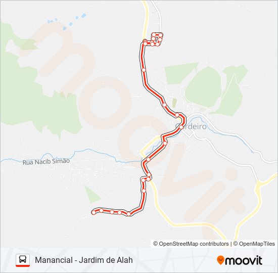 Mapa da linha MANANCIAL - JARDIM DE ALAH de ônibus