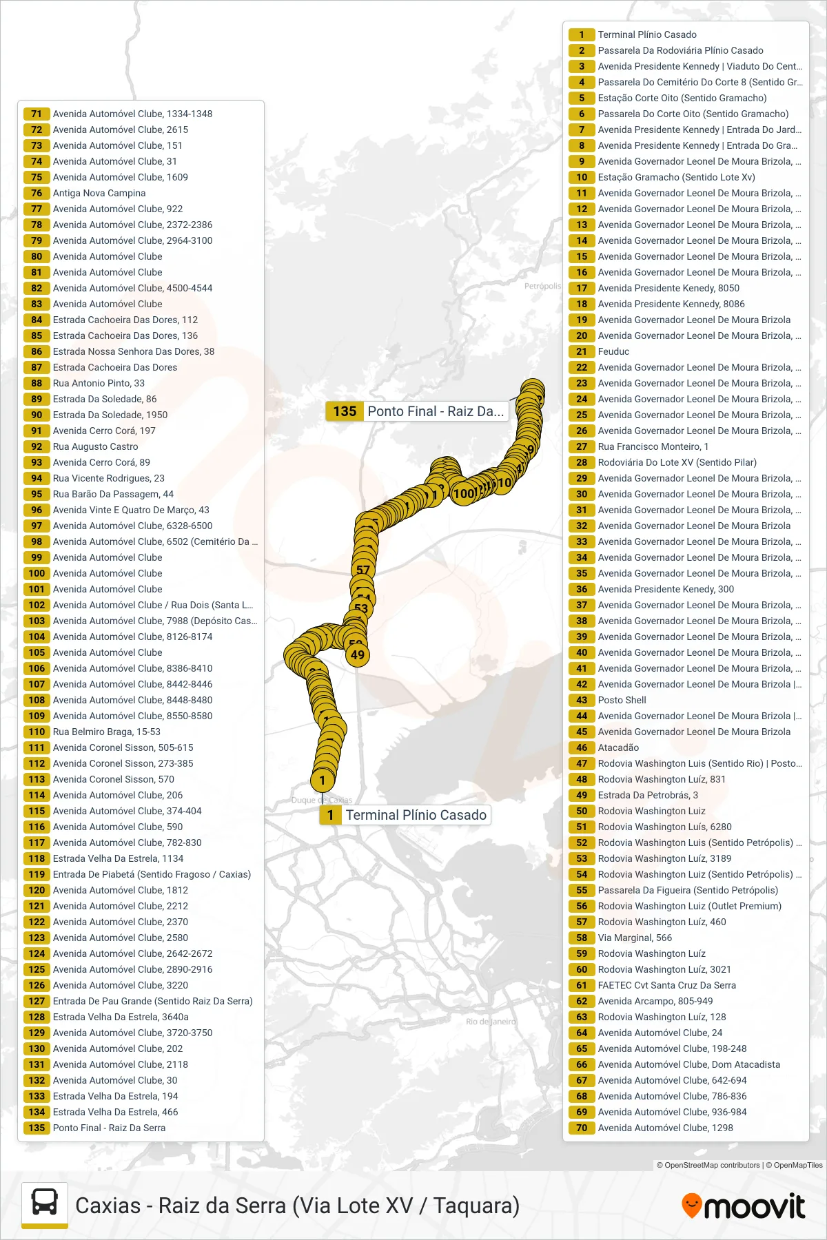 Rota e paradas da linha de ônibus 510 (Raiz Da Serra) no mapa