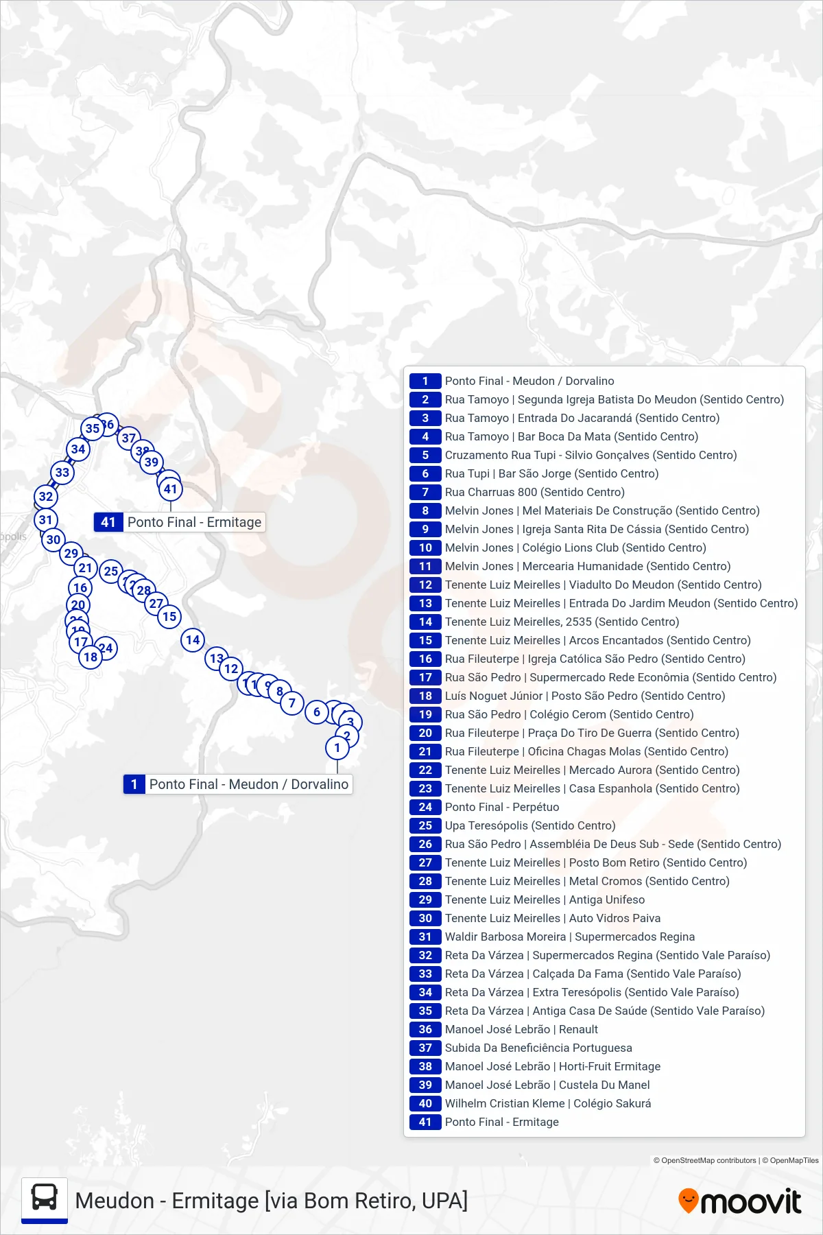 Rota e paradas da linha de ônibus  07  (Ermitage [Via Centro]) no mapa