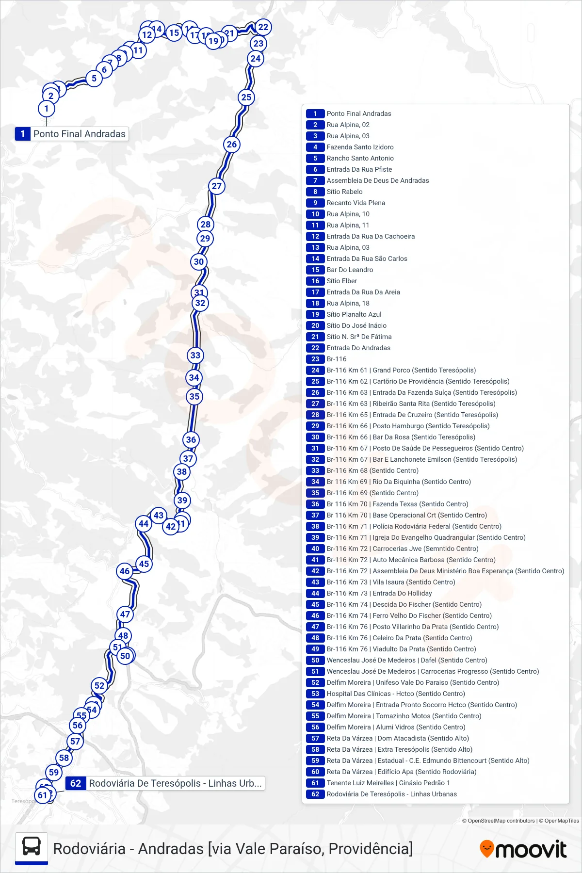 Rota e paradas da linha de ônibus  32  (Rodoviária [Via Vale Paraíso]) no mapa