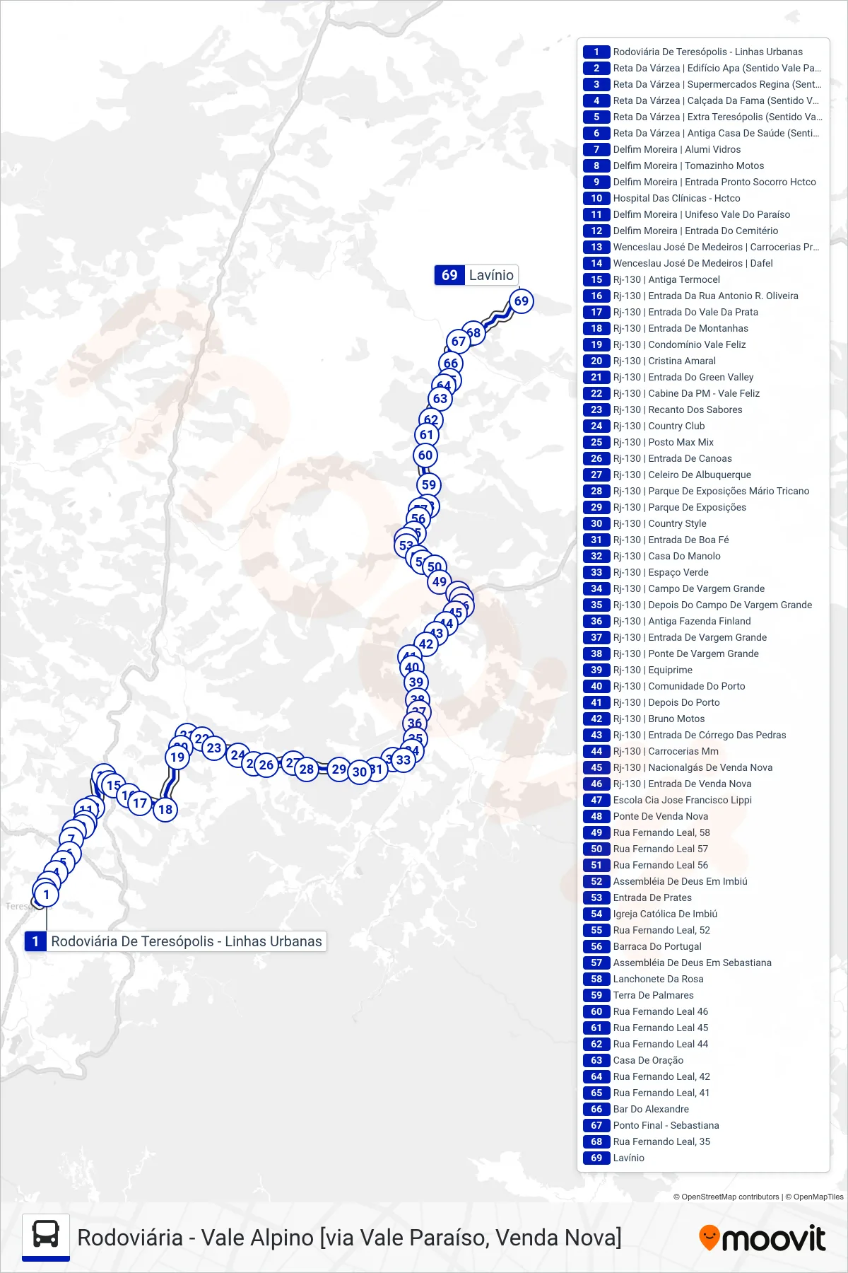 Rota e paradas da linha de ônibus  36  (Vale Alpino [Via Lavínio]) no mapa