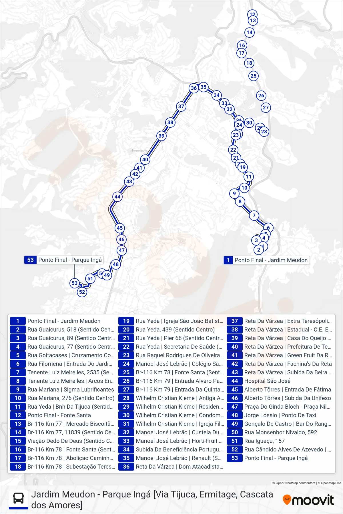 Rota e paradas da linha de ônibus  37  (Parque Ingá [Via Ermitage, Reta]) no mapa