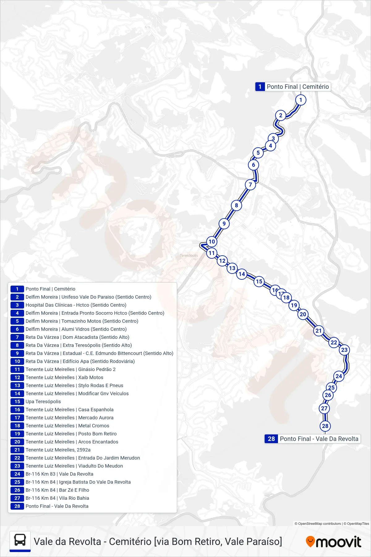 42 bus Line (Vale da Revolta [Via Bom Retiro, UPA]) route and stops on a map