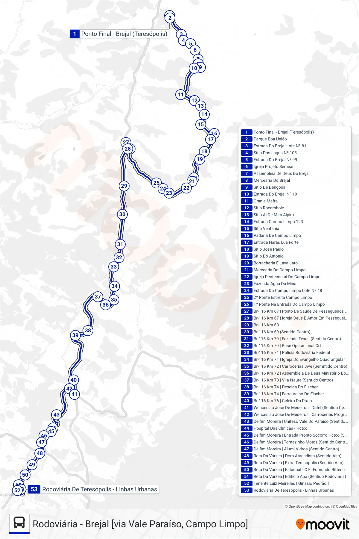 43 bus Line (Rodoviária [Via Boa União]) route and stops on a map