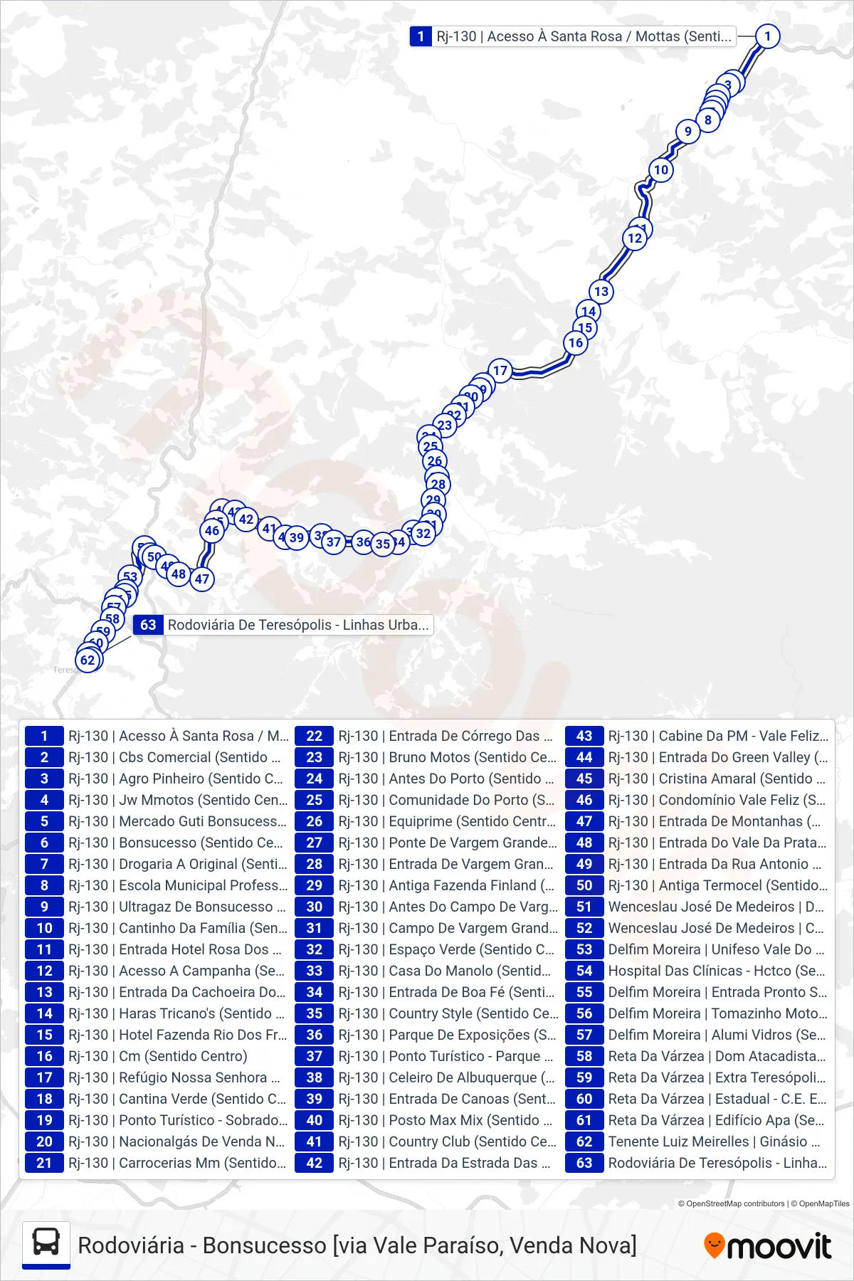 74 bus Line (Rodoviária [Via Vale Paraíso]) route and stops on a map