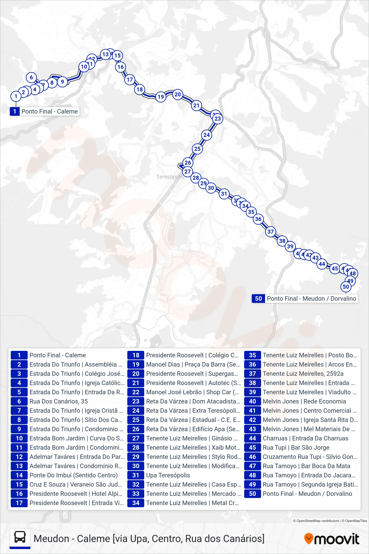 97 bus Line (Meudon [Via Rua Canários, Centro]) route and stops on a map