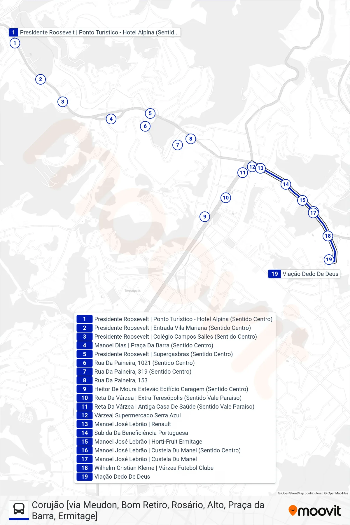 Rota e paradas da linha de ônibus  99  (Ermitage [Via Centro]) no mapa