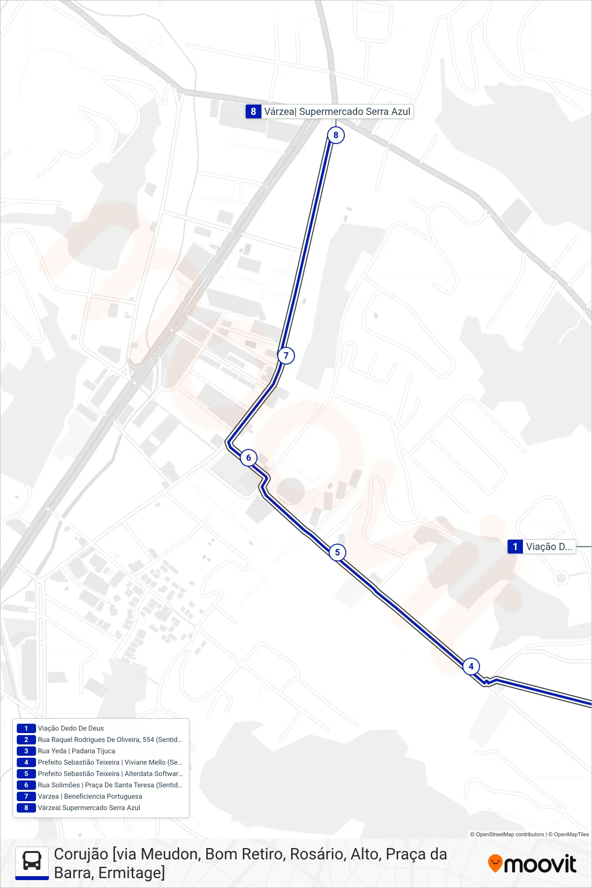 99 bus Line (Serra Azul [Via Igr. Sta. Tereza]) route and stops on a map