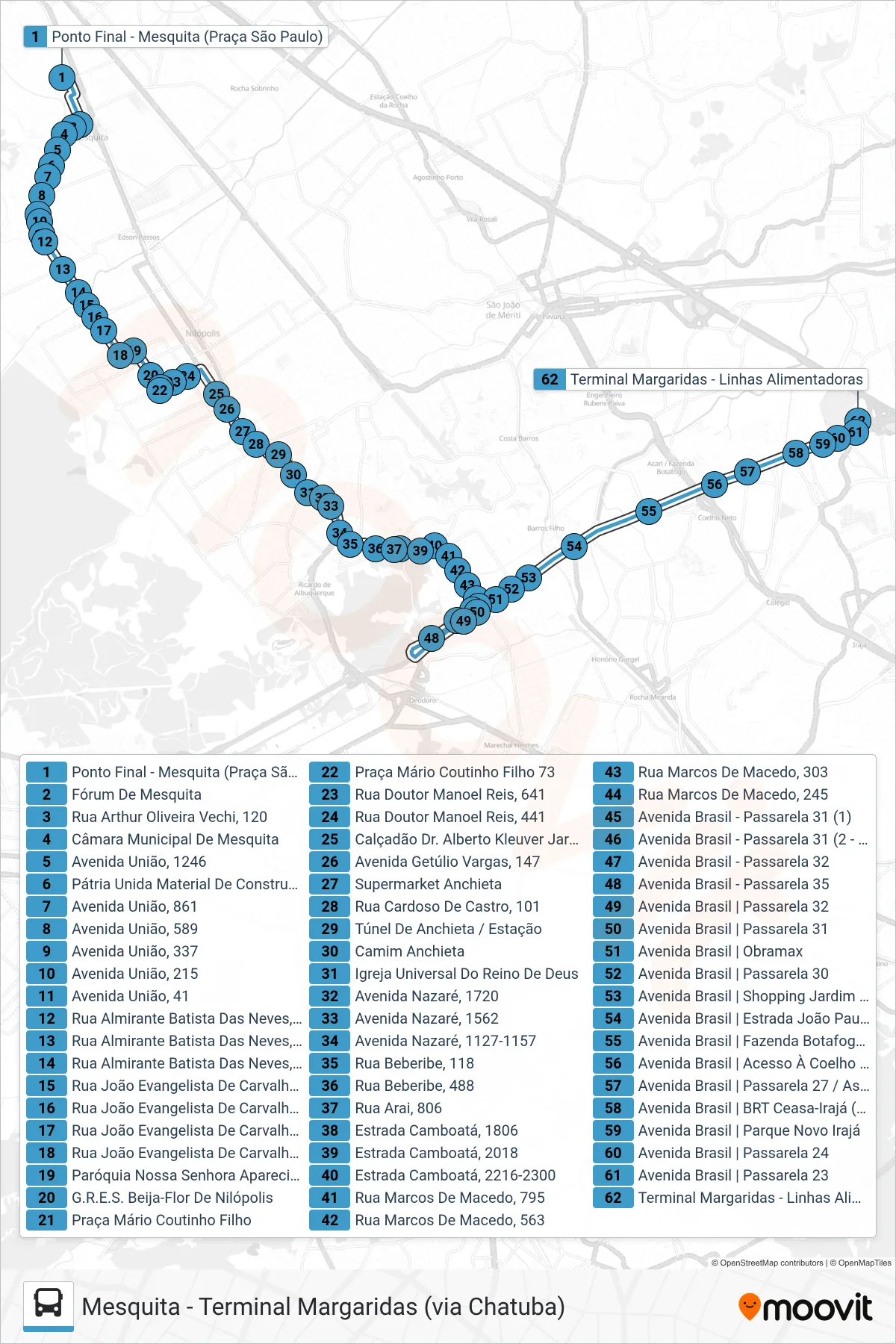 478I bus Line (Terminal Margaridas) route and stops on a map