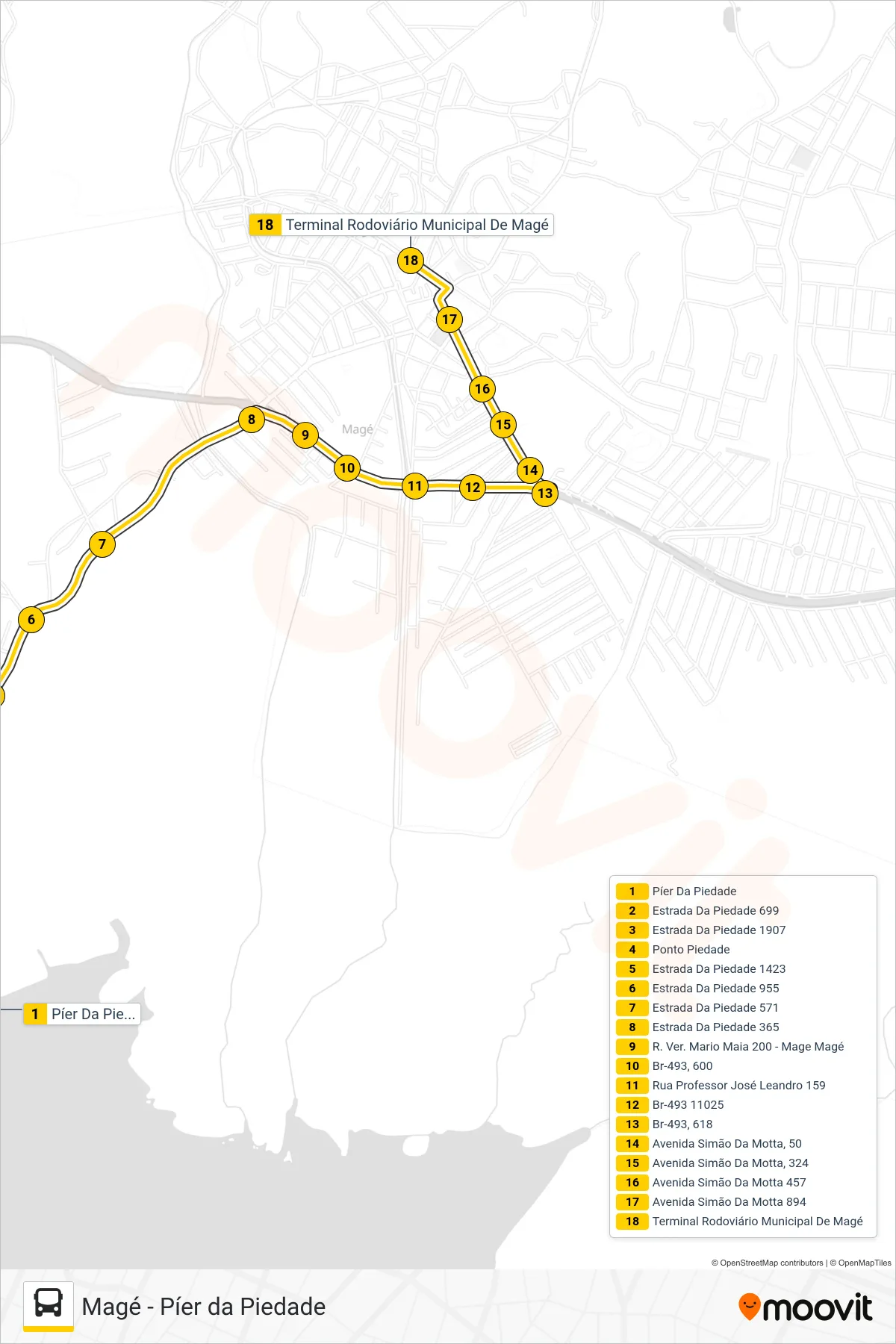 Rota e paradas da linha de ônibus TZ09 (Magé) no mapa