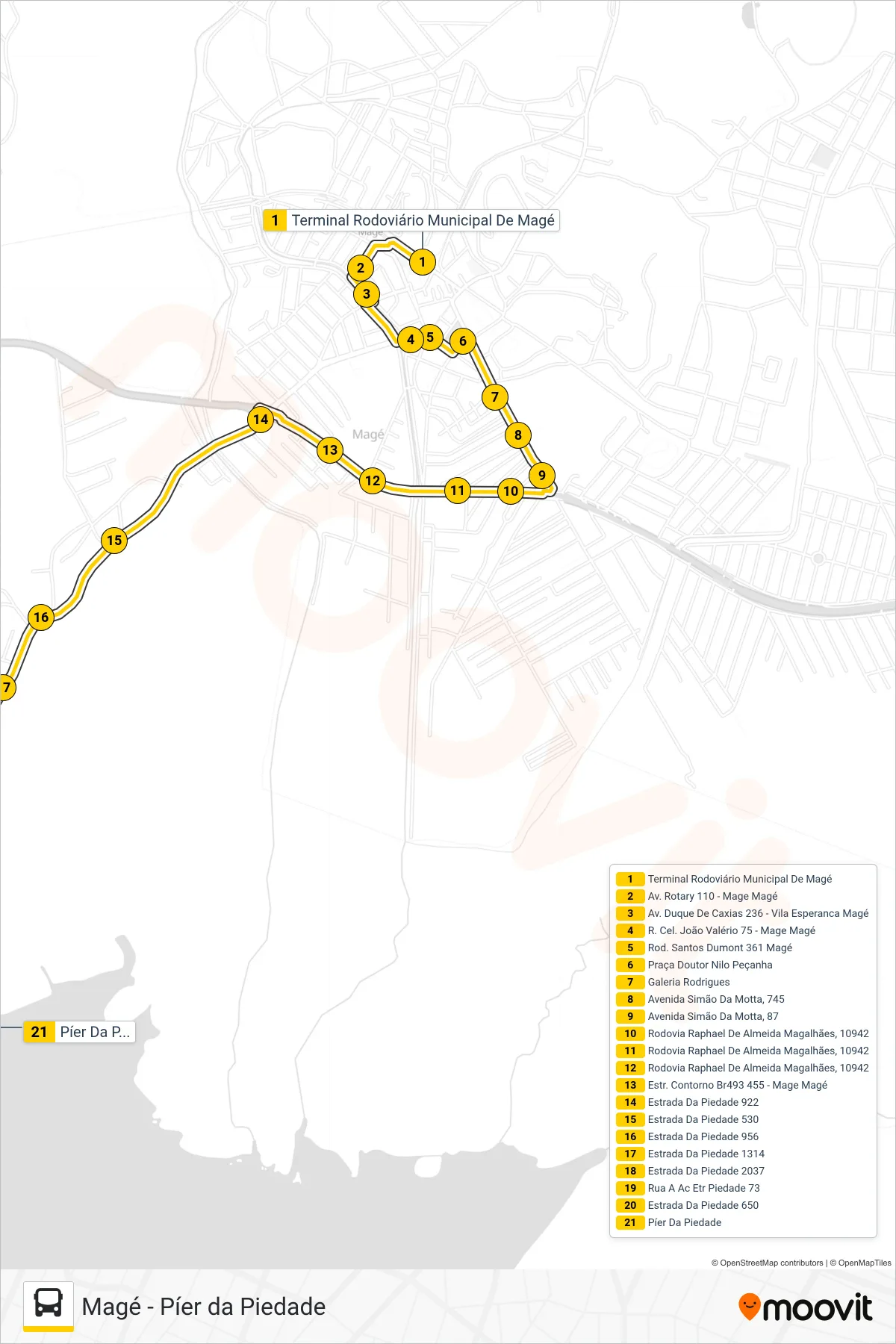 Rota e paradas da linha de ônibus TZ09 (Píer da Piedade) no mapa