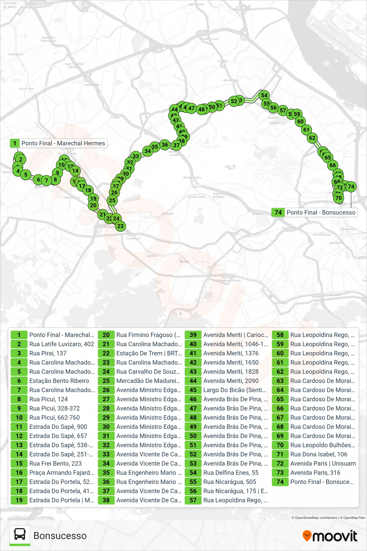 928 bus Line (Bonsucesso) route and stops on a map