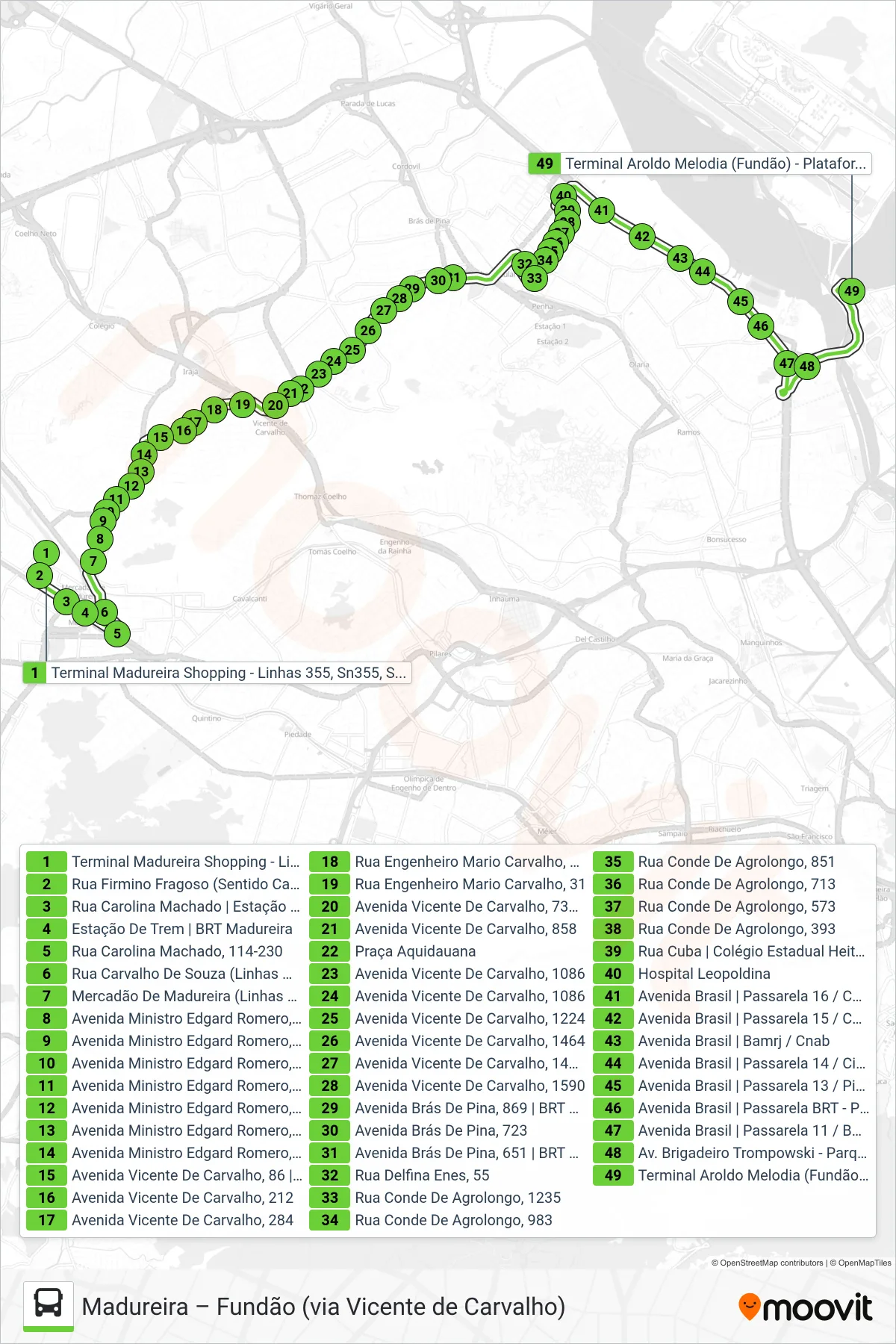 Rota e paradas da linha de ônibus  975  (Fundão) no mapa