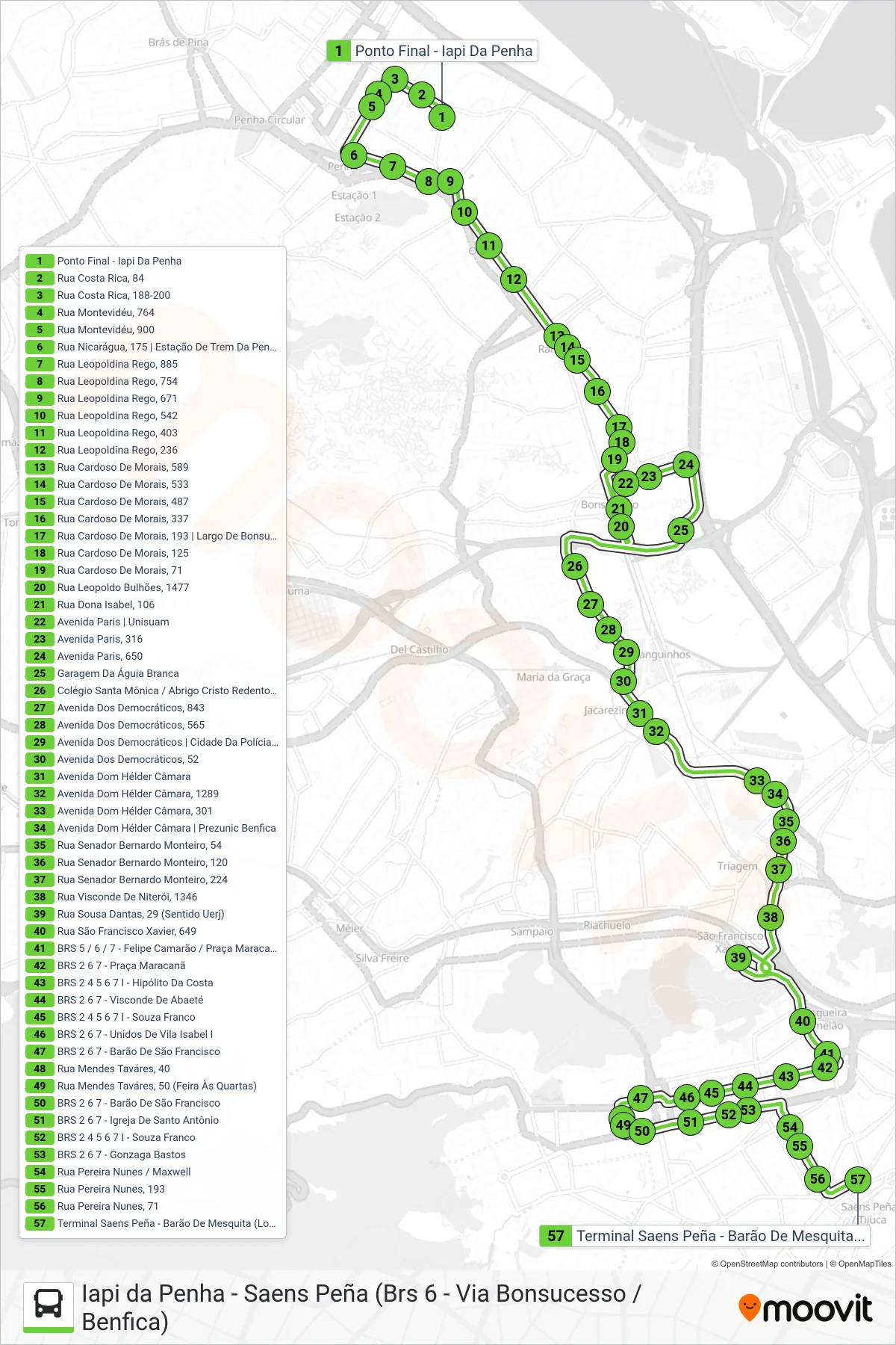 Rota e paradas da linha de ônibus 630 (Saens Peña) no mapa