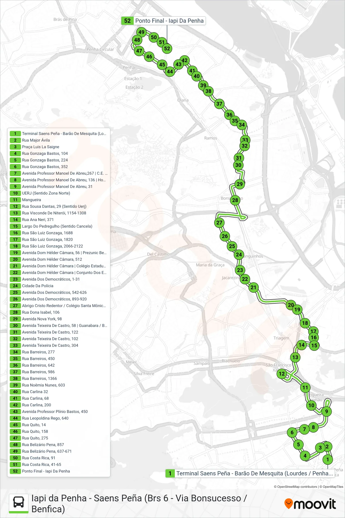 Rota e paradas da linha de ônibus 630 (Iapi Da Penha) no mapa