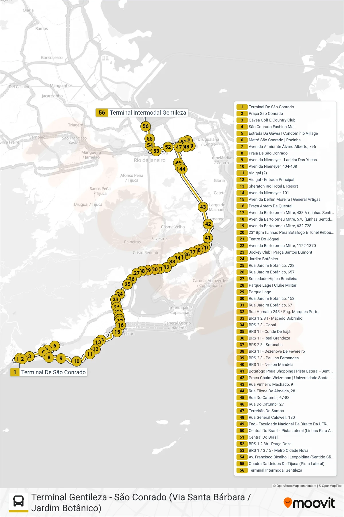 109 bus Line (Terminal Gentileza) route and stops on a map