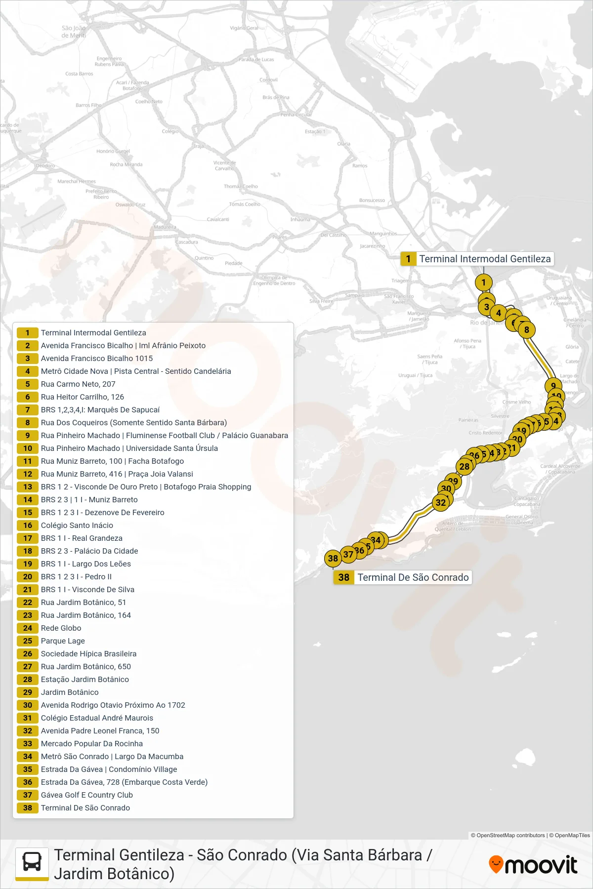 109 bus Line (São Conrado (Reversível)) route and stops on a map