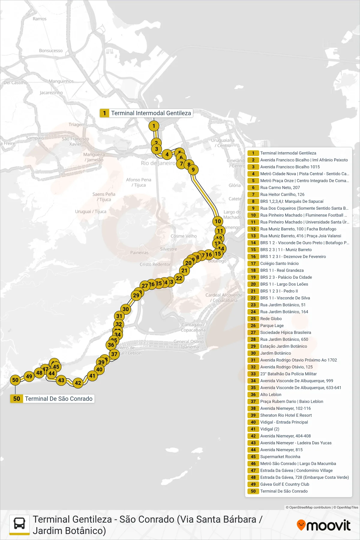 109 bus Line (São Conrado) route and stops on a map