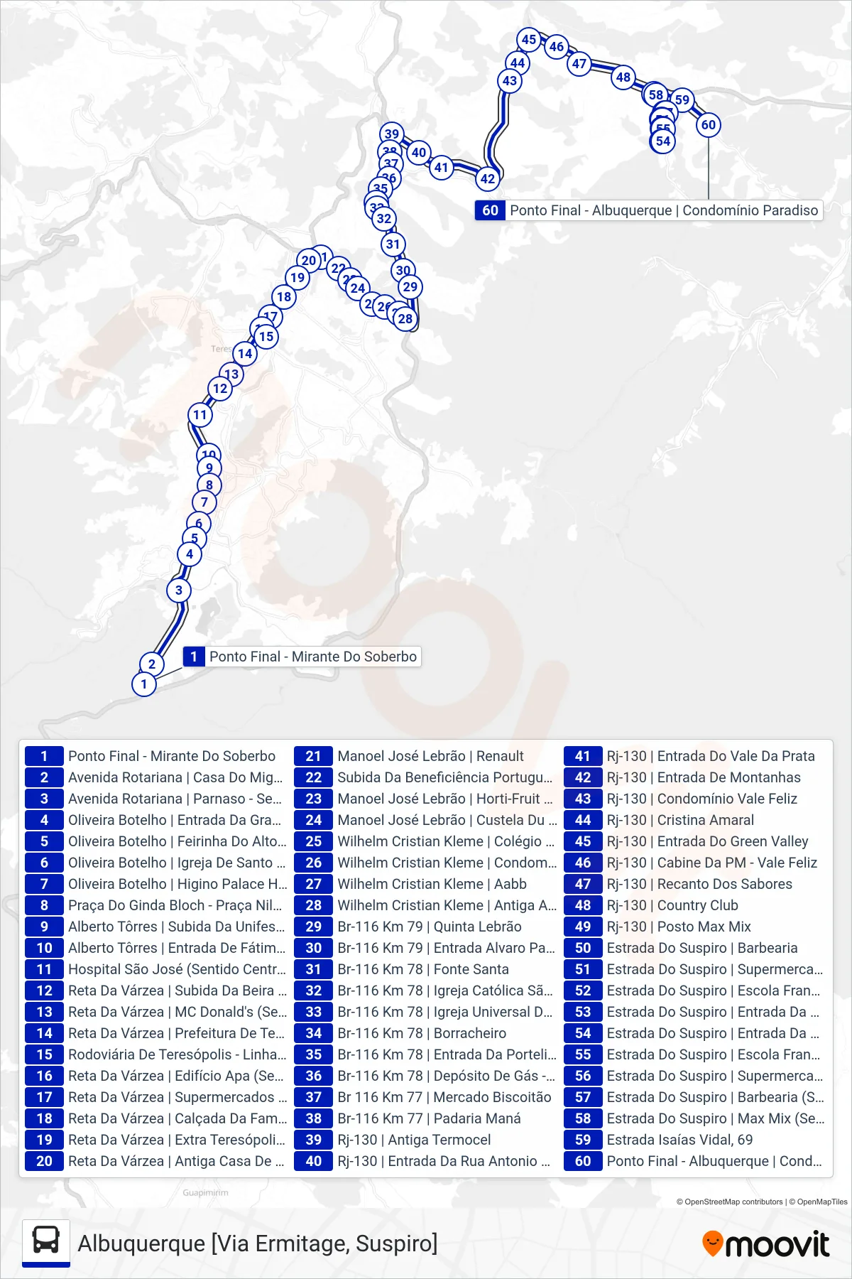 Rota e paradas da linha de ônibus  04  (Albuquerque [Via Ermitage, Suspiro]) no mapa