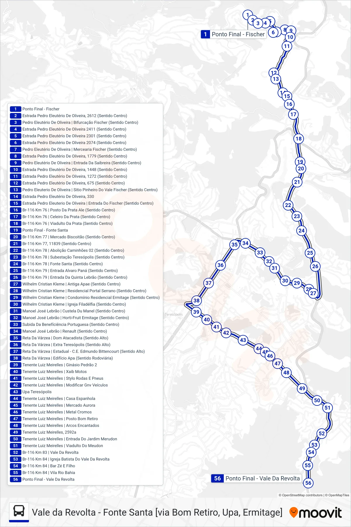 41 bus Line (Vale da Revolta [Via Bom Retiro, Upa]) route and stops on a map