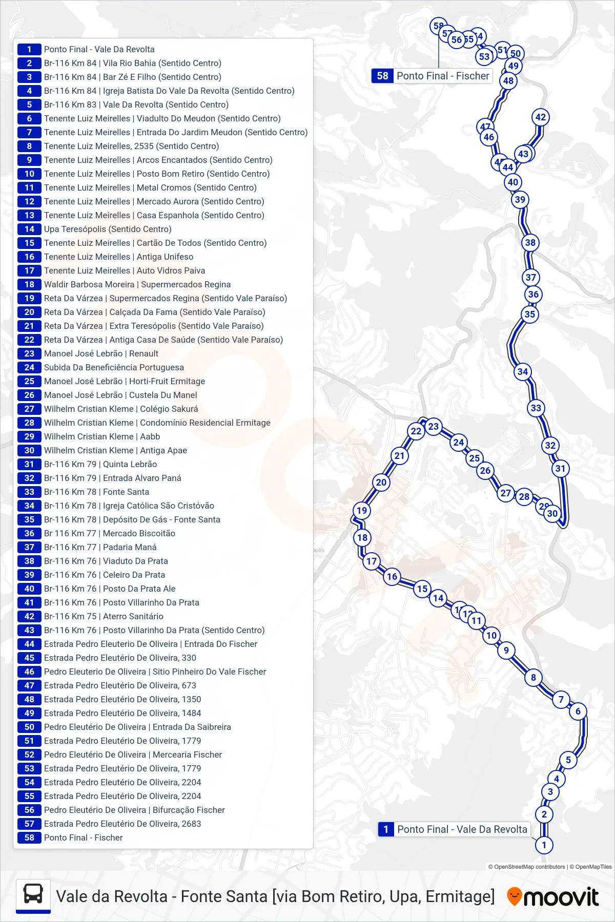 41 bus Line (Fischer [Via Ermitage, F. Santa]) route and stops on a map