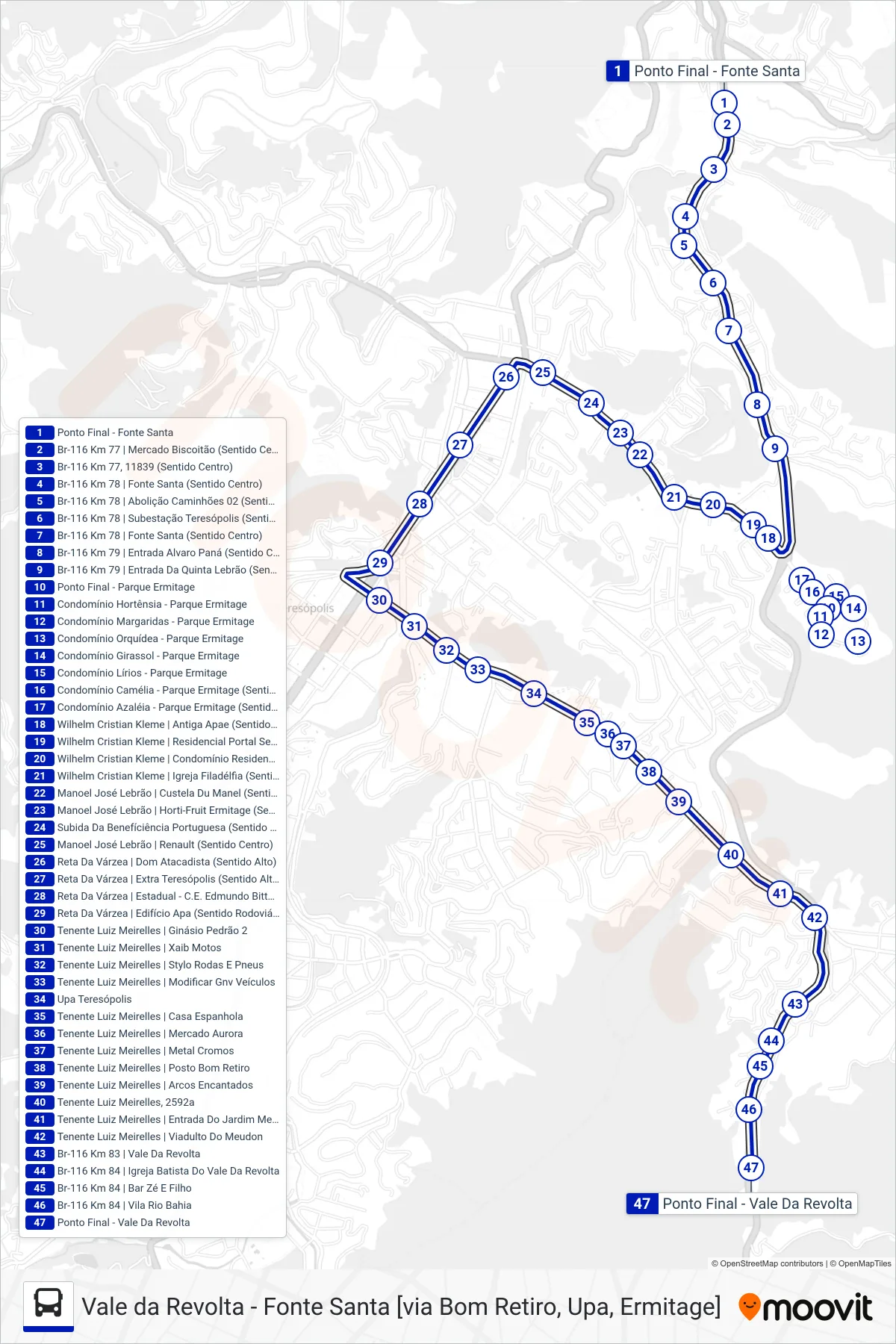 41 bus Line (Vale da Revolta [Via Bom Retiro, UPA]) route and stops on a map