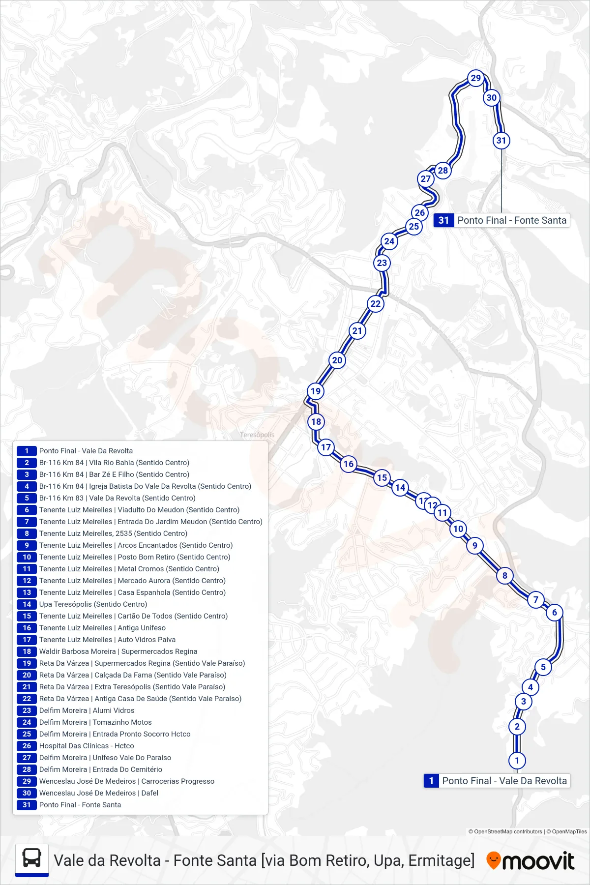 41 bus Line (Fonte Santa [Via Vale do Paraíso]) route and stops on a map